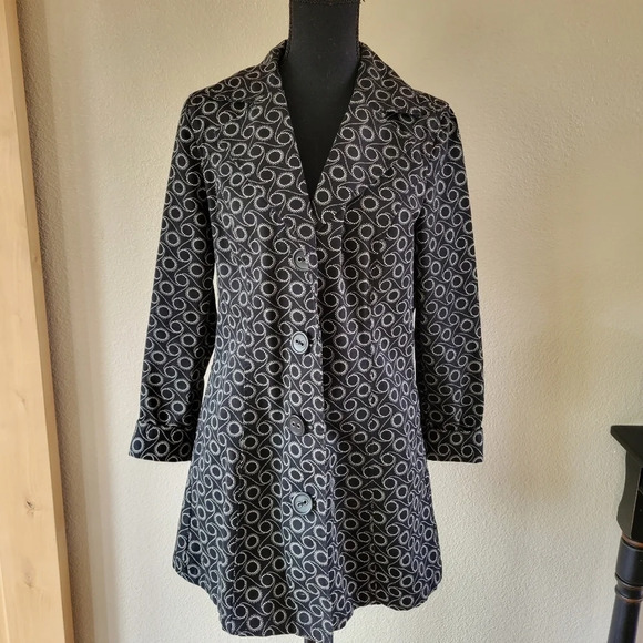 SONOMA Black w/white design Long Length Button Down Blazer - Picture 1 of 11